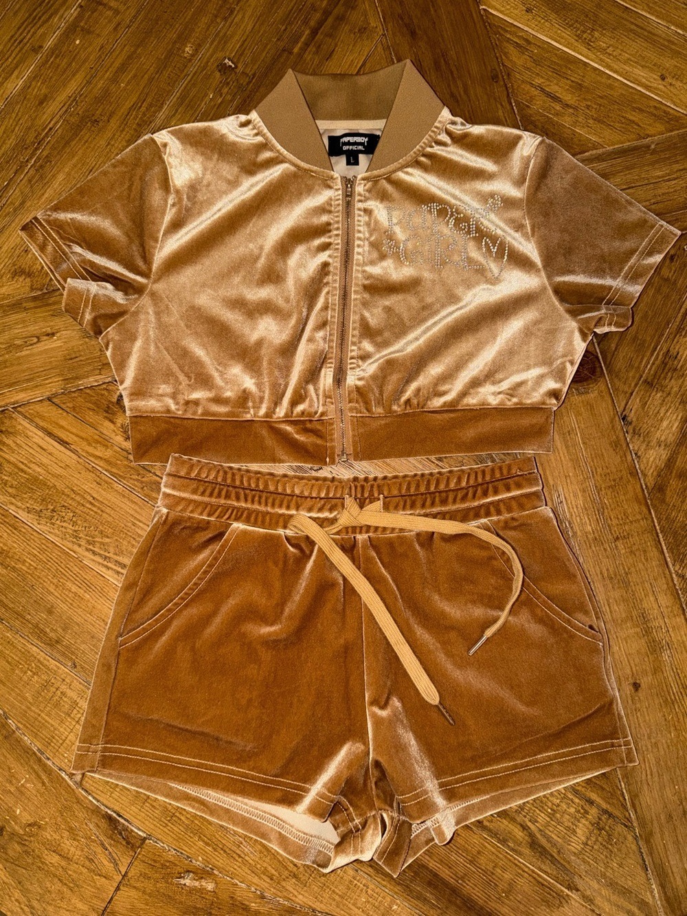 Y2K *Paperboy Official Velvet "Paper Girl" Rhinestone 2-Piece Set -Size Large - Picture 10 of 16